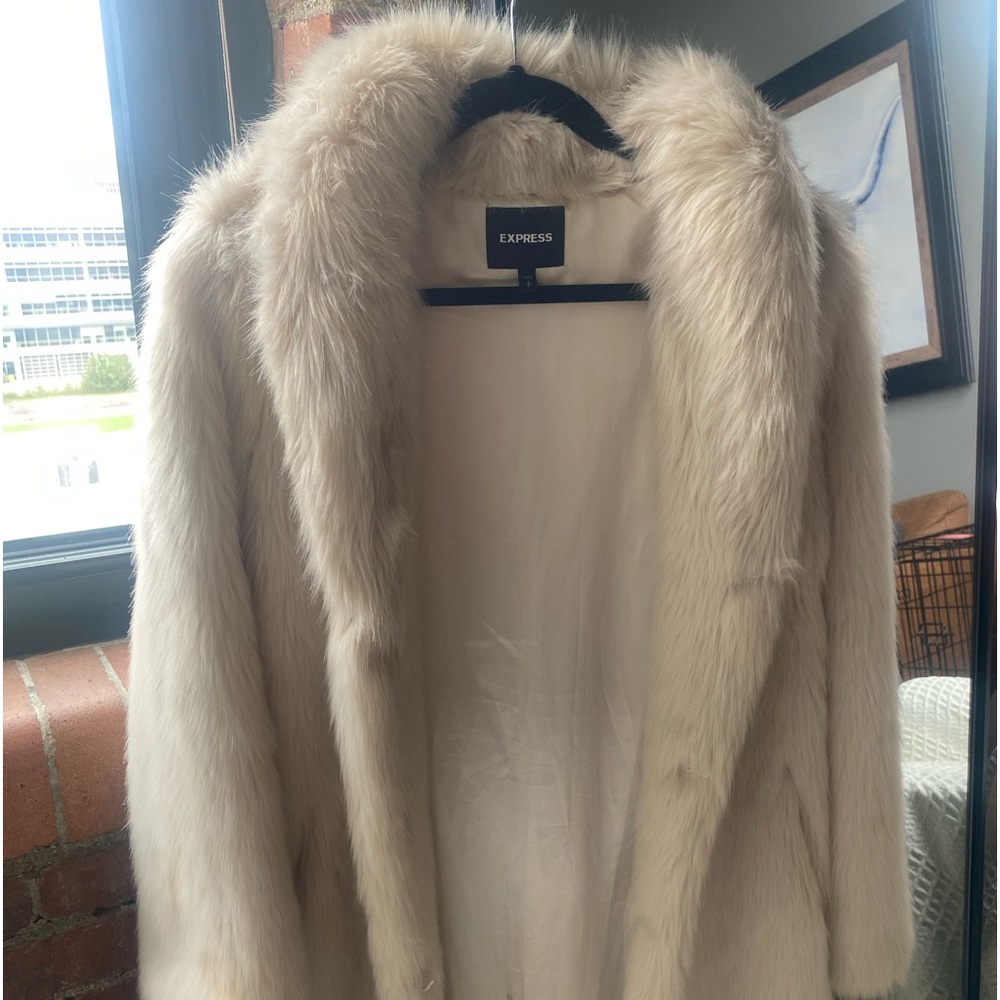 Express Cream Faux Fur Jacket.  Great condition.